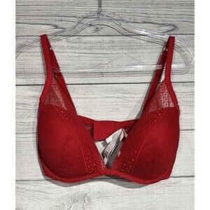 Sexy Red Lace "Incredible" Plunge Bra  Victoria's Secret Size 34 DDD
